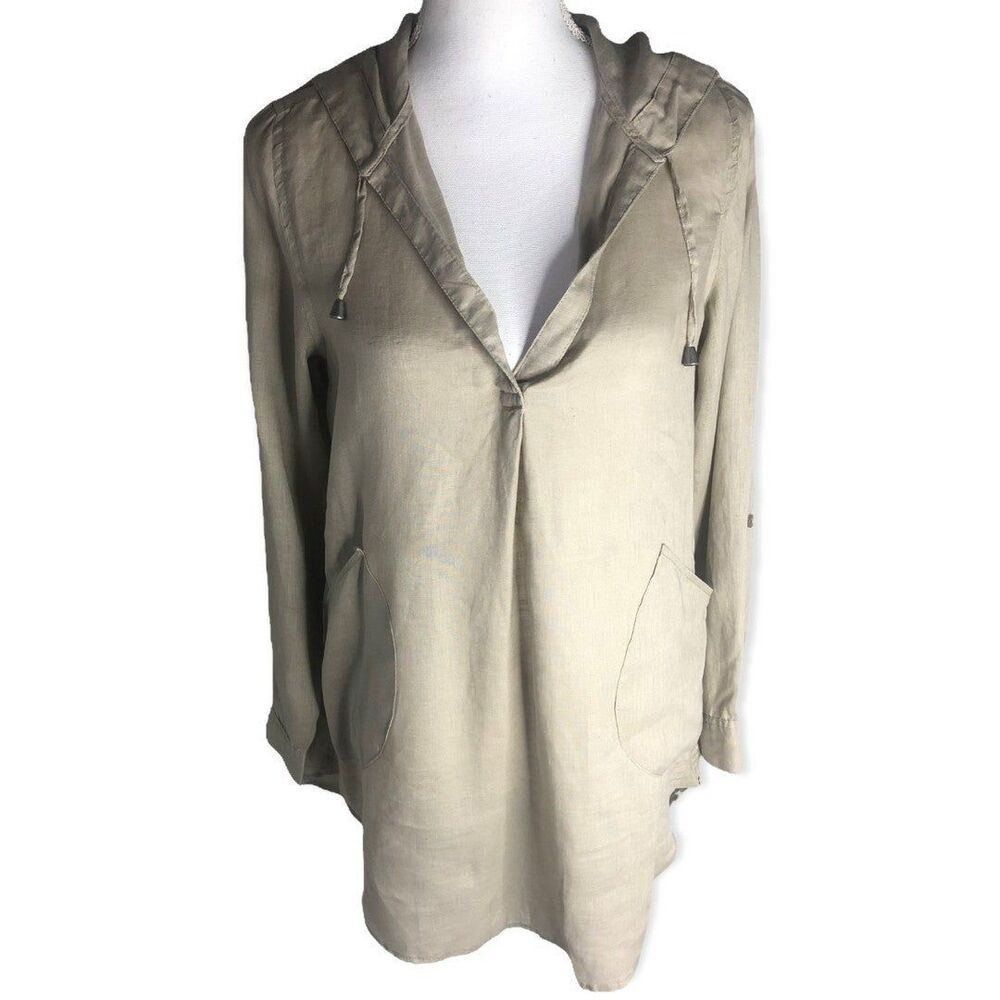 Forcynthia Beachwear Long Sleeve Linen Beach Coverup Hoodie